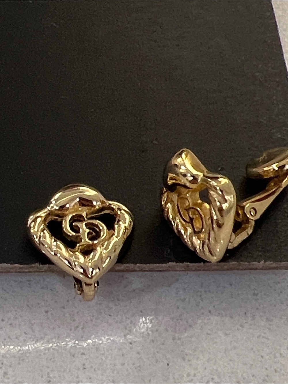 Dior, vintage Christian Dior twisted rope heart earrings CD logo.